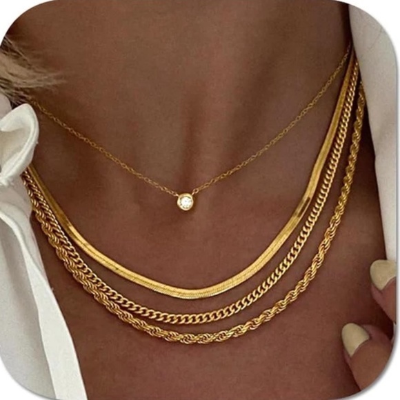 Jewelry - GOLD 14k Gold Plated 4pc Cubic Zirconia Rope Chain Necklace Set